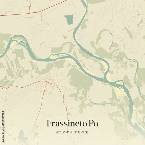 Vintage map of Frassineto Po, Italy.
