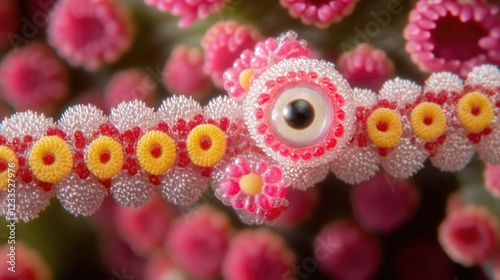 Macro shot of vibrant pink sea squirt, ocean life, close-up detail photo