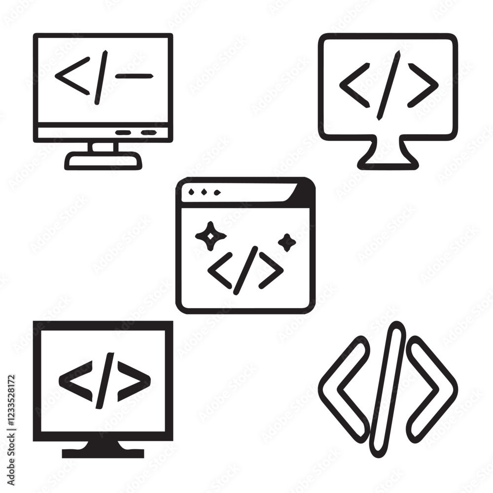 Coding, letter, word, text, alphabet, web, letters, illustration, set vector design icon symbol set Coding, letter, word, text, alphabet, web, letters, illustration, set vector design icon symbol set