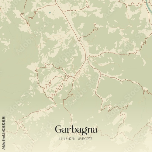 Vintage map of Garbagna, Italy. photo