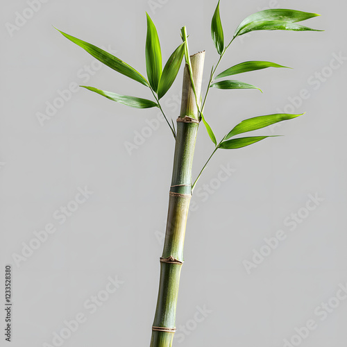 Growth and Resilience: A Small Bamboo Plant with Green Leaves on a Gray Background