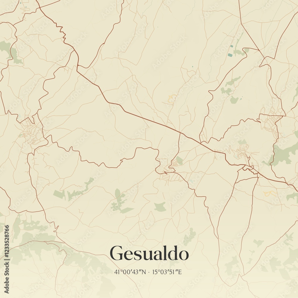 Fototapeta premium Vintage map of Gesualdo, Italy.