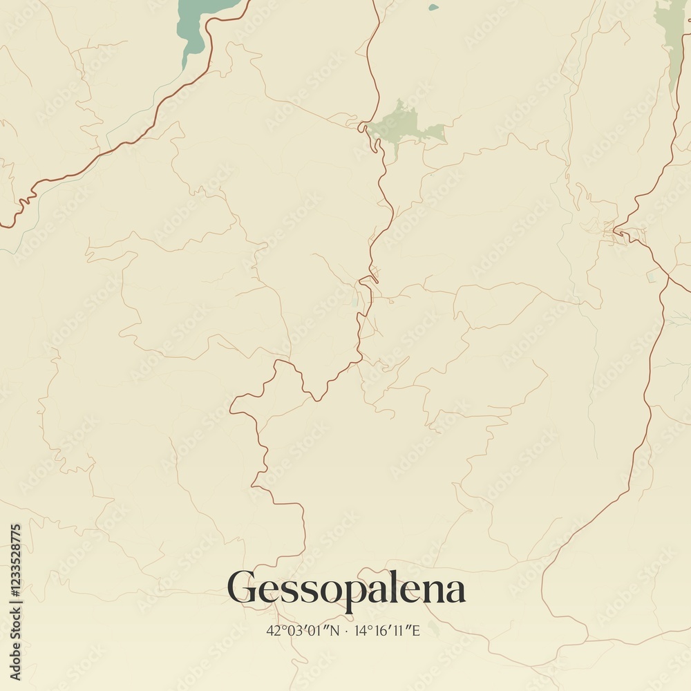 Fototapeta premium Vintage map of Gessopalena, Italy.