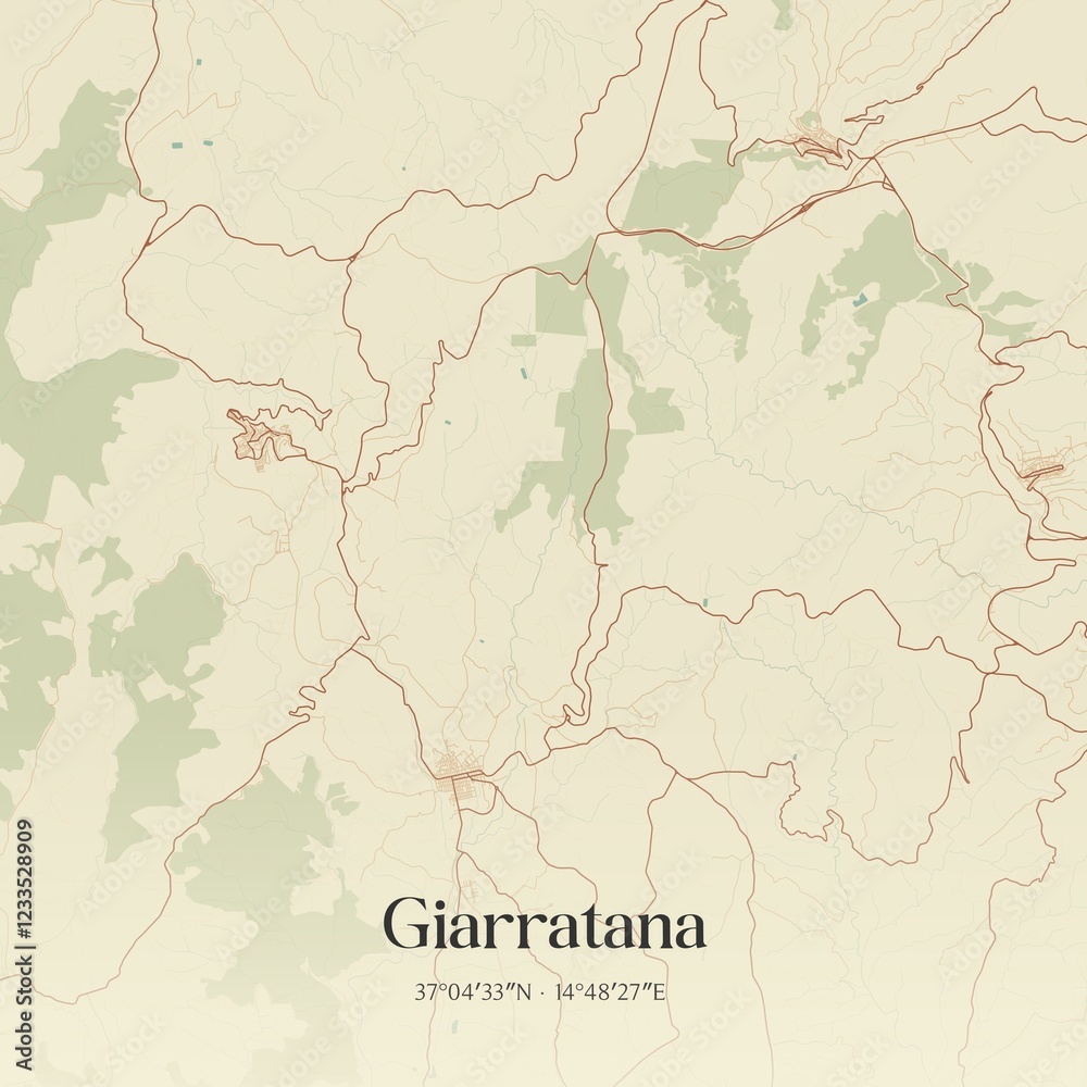 Fototapeta premium Vintage map of Giarratana, Italy.