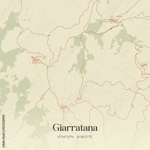 Vintage map of Giarratana, Italy. photo