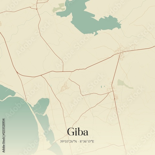 Vintage map of Giba, Italy. photo