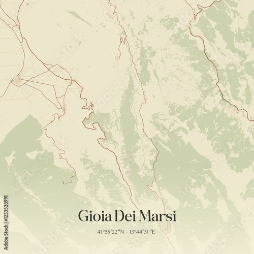 Vintage map of Gioia Dei Marsi, Italy.