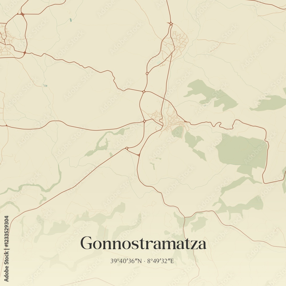 Fototapeta premium Vintage map of Gonnostramatza, Italy.