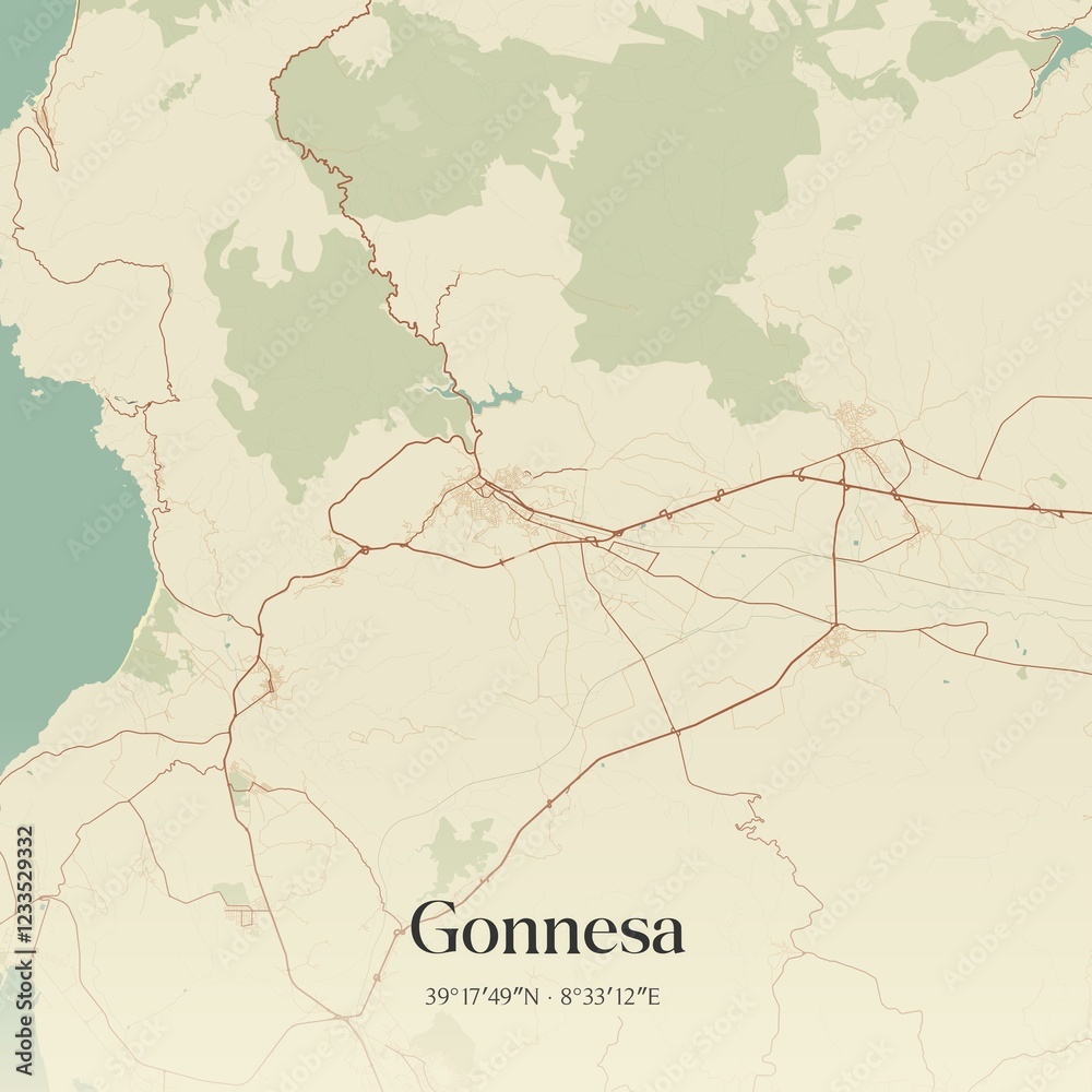 Obraz premium Vintage map of Gonnesa, Italy.