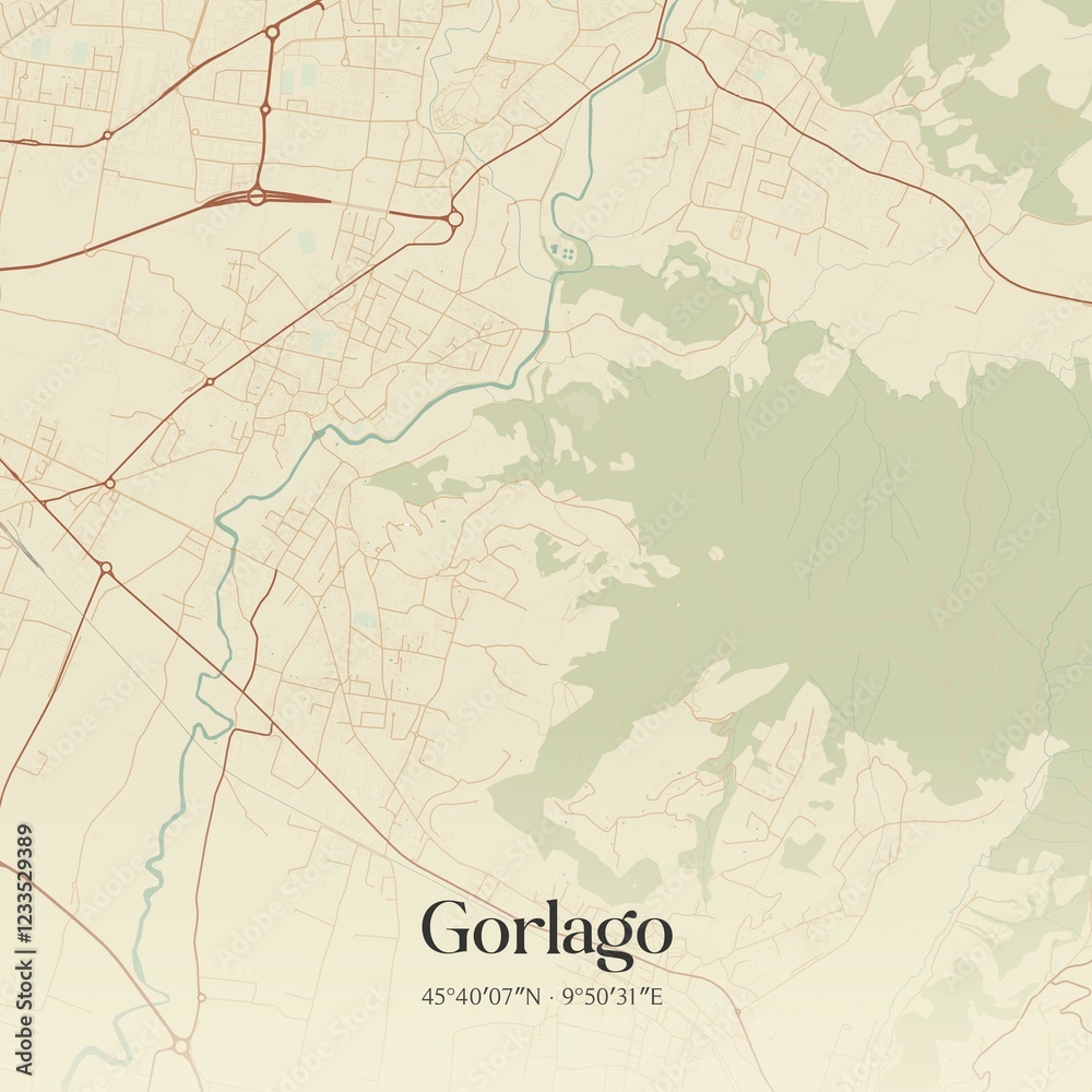 Fototapeta premium Vintage map of Gorlago, Italy.