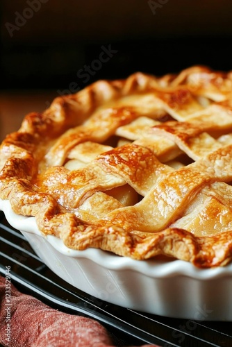 Golden Brown Apple Pie in White Dish photo