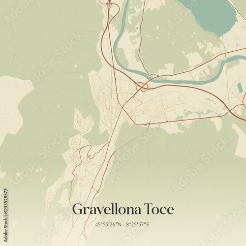 Vintage map of Gravellona Toce, Italy. photo