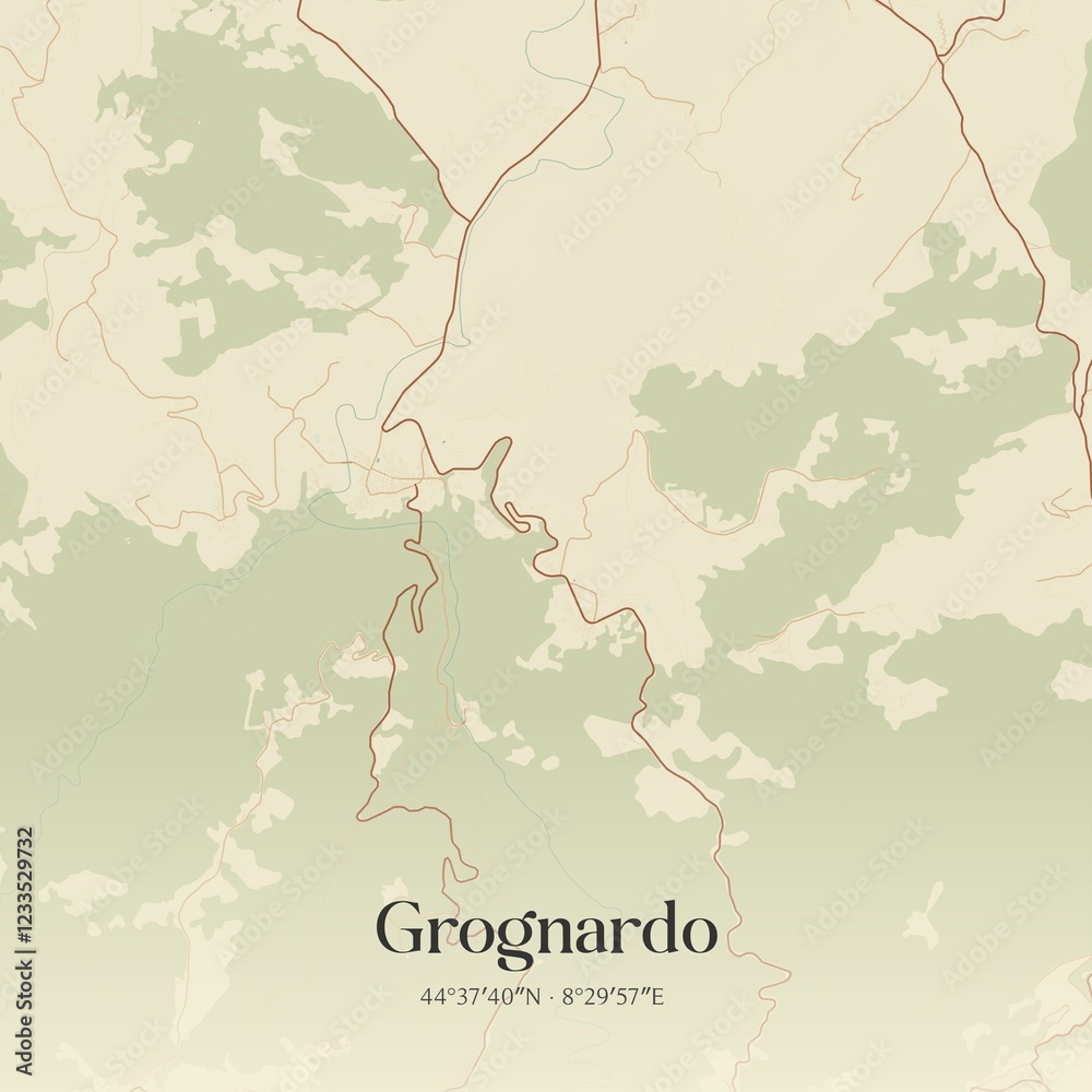Fototapeta premium Vintage map of Grognardo, Italy.