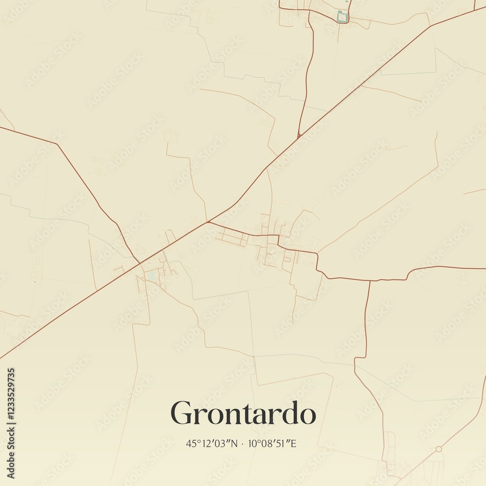 Fototapeta premium Vintage map of Grontardo, Italy.