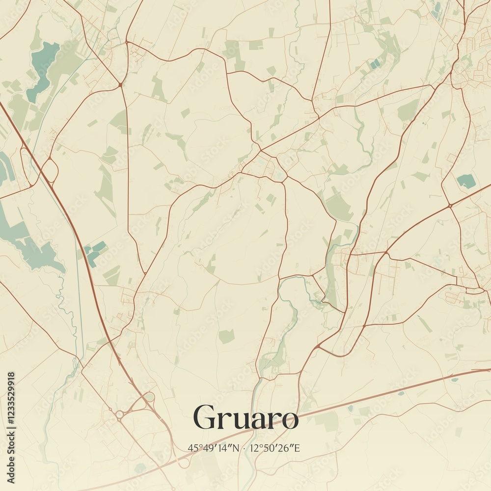 Fototapeta premium Vintage map of Gruaro, Italy.