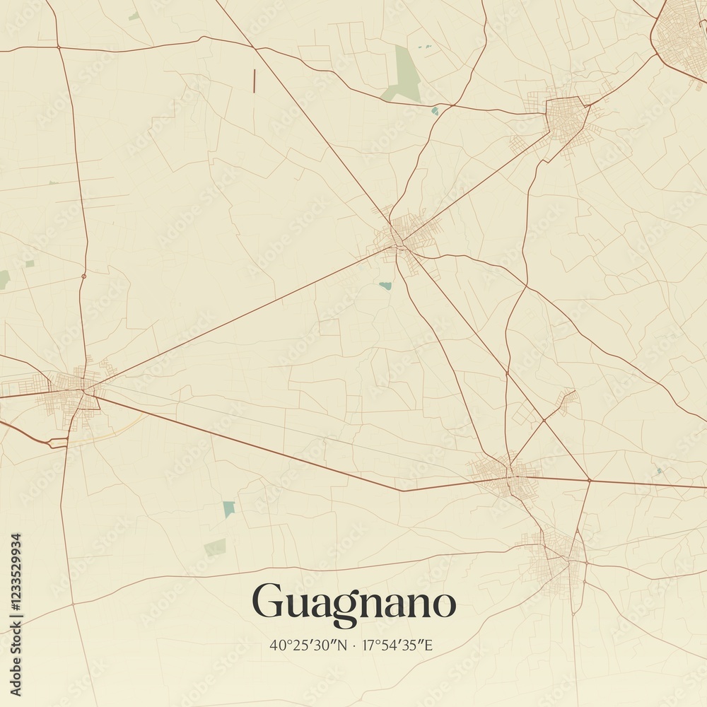 Fototapeta premium Vintage map of Guagnano, Italy.