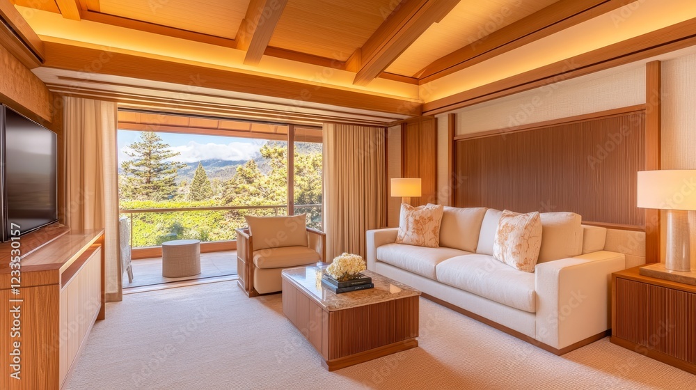 Fototapeta premium Luxurious Mountain View Living Room Interior Design