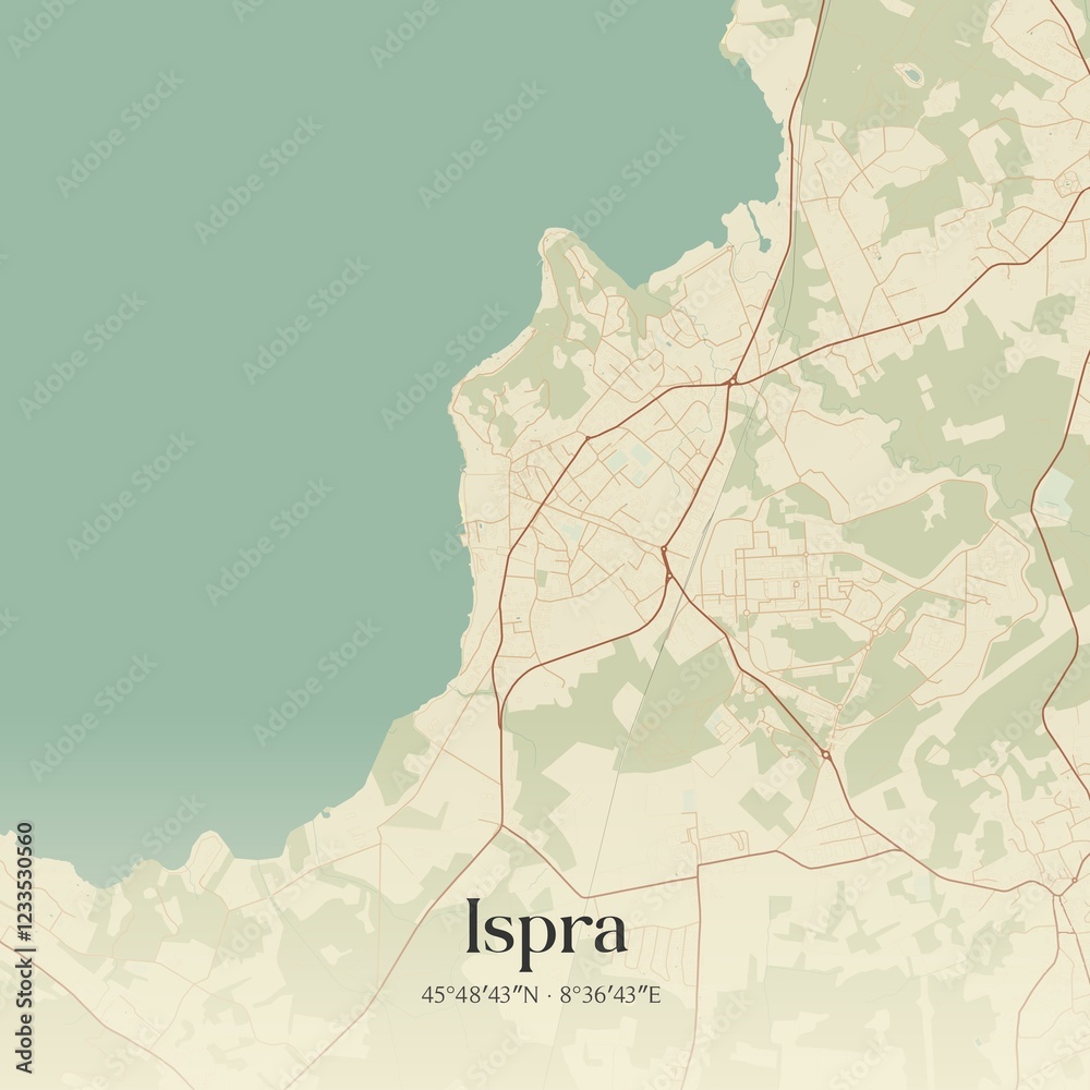 Fototapeta premium Vintage map of Ispra, Italy.