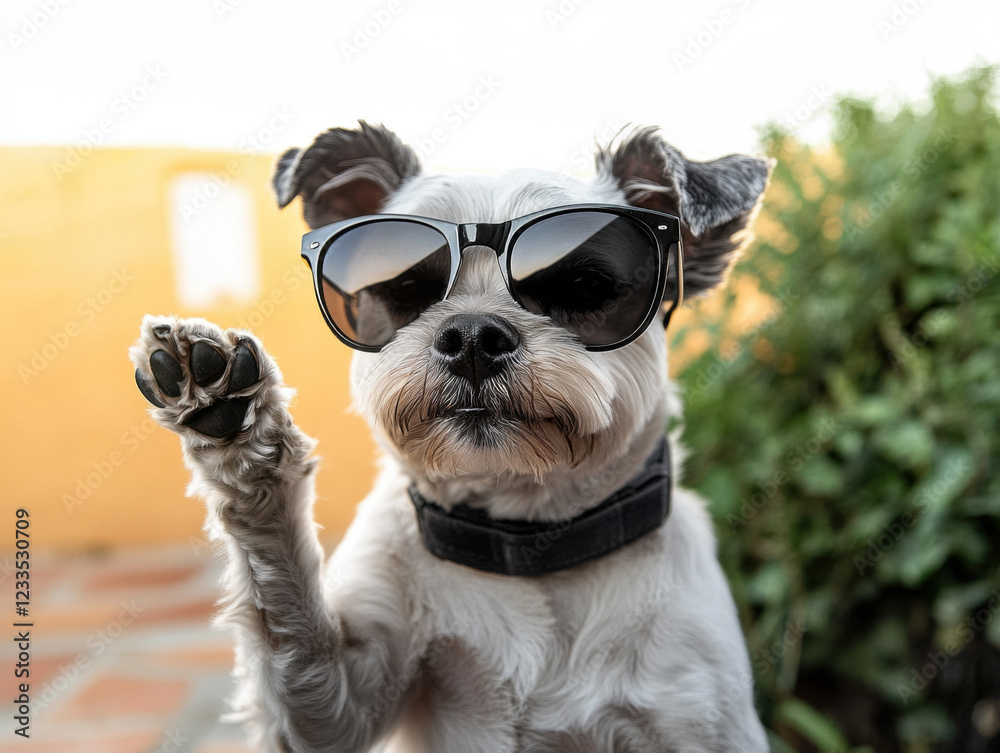 Posing dog with sunglasses with simple background Posing dog with sunglasses with simple background