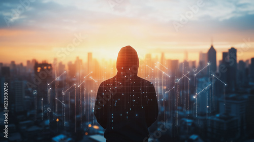 Wallpaper Mural Hacker are planning to hack and attack networks and cyber security systems..Smart Innovation city with connection cyber security network reciprocity over the cityscape . future wireless digital city 	 Torontodigital.ca