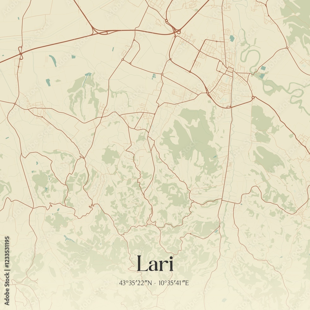 Fototapeta premium Vintage map of Lari, Italy.