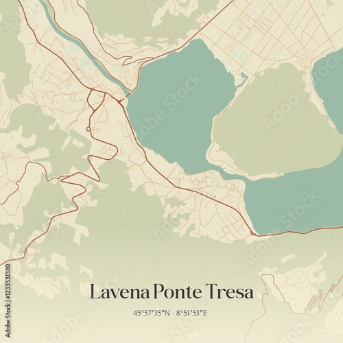 Vintage map of Lavena Ponte Tresa, Italy. photo