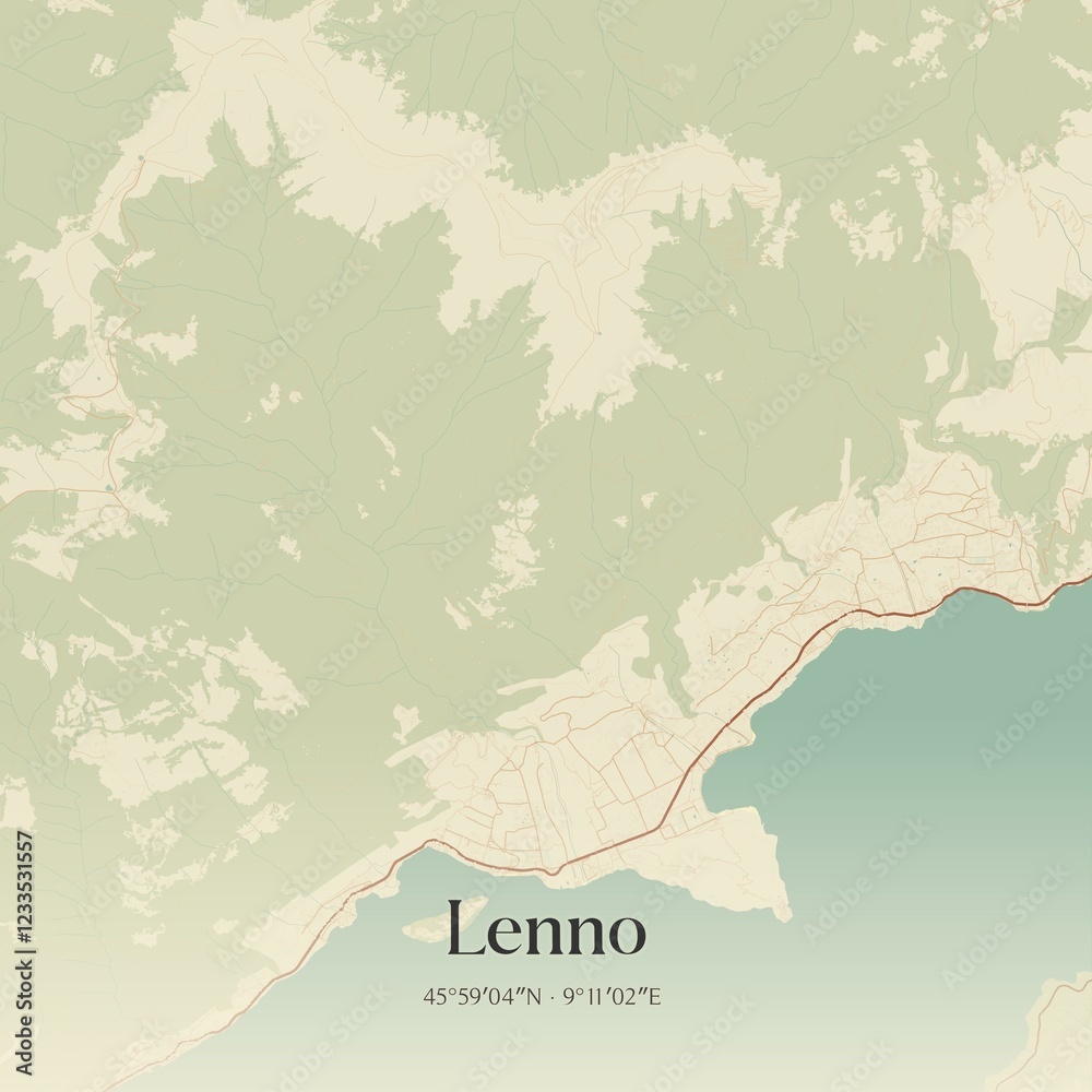 Fototapeta premium Vintage map of Lenno, Italy.