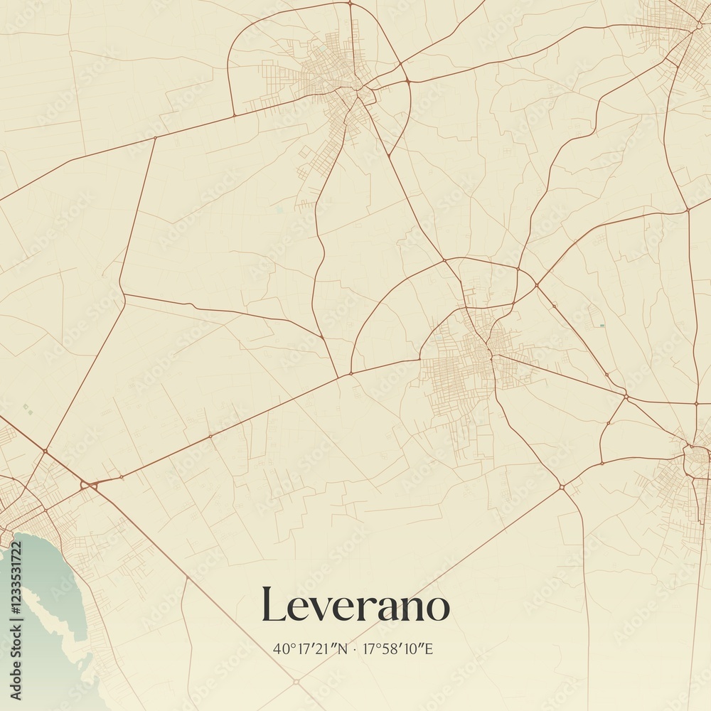 Fototapeta premium Vintage map of Leverano, Italy.