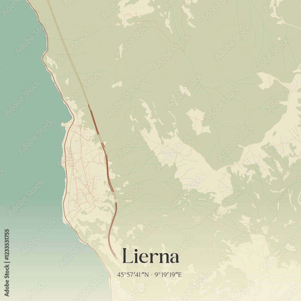 Vintage map of Lierna, Italy.