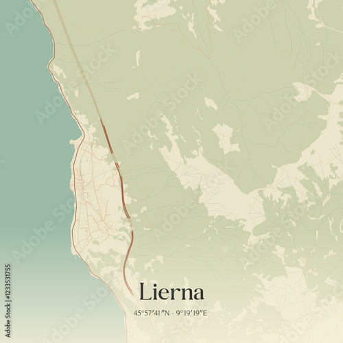 Obraz na płótnie Vintage map of Lierna, Italy. w salonie