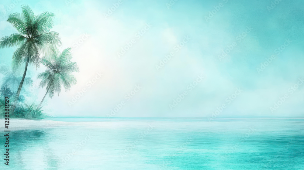 Fototapeta premium serene tropical island with palm trees and calm turquoise waters