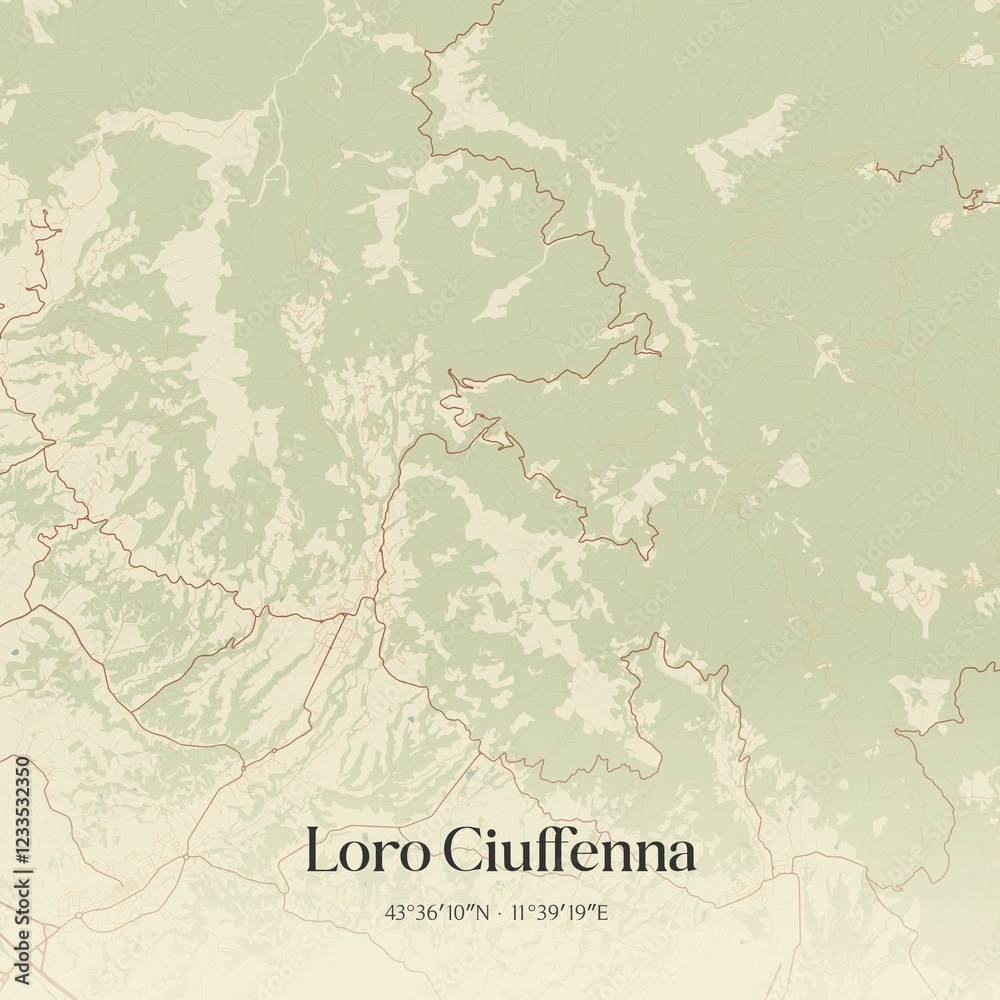 Obraz premium Vintage map of Loro Ciuffenna, Italy.
