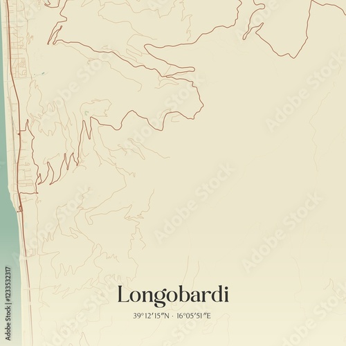 Vintage map of Longobardi, Italy.