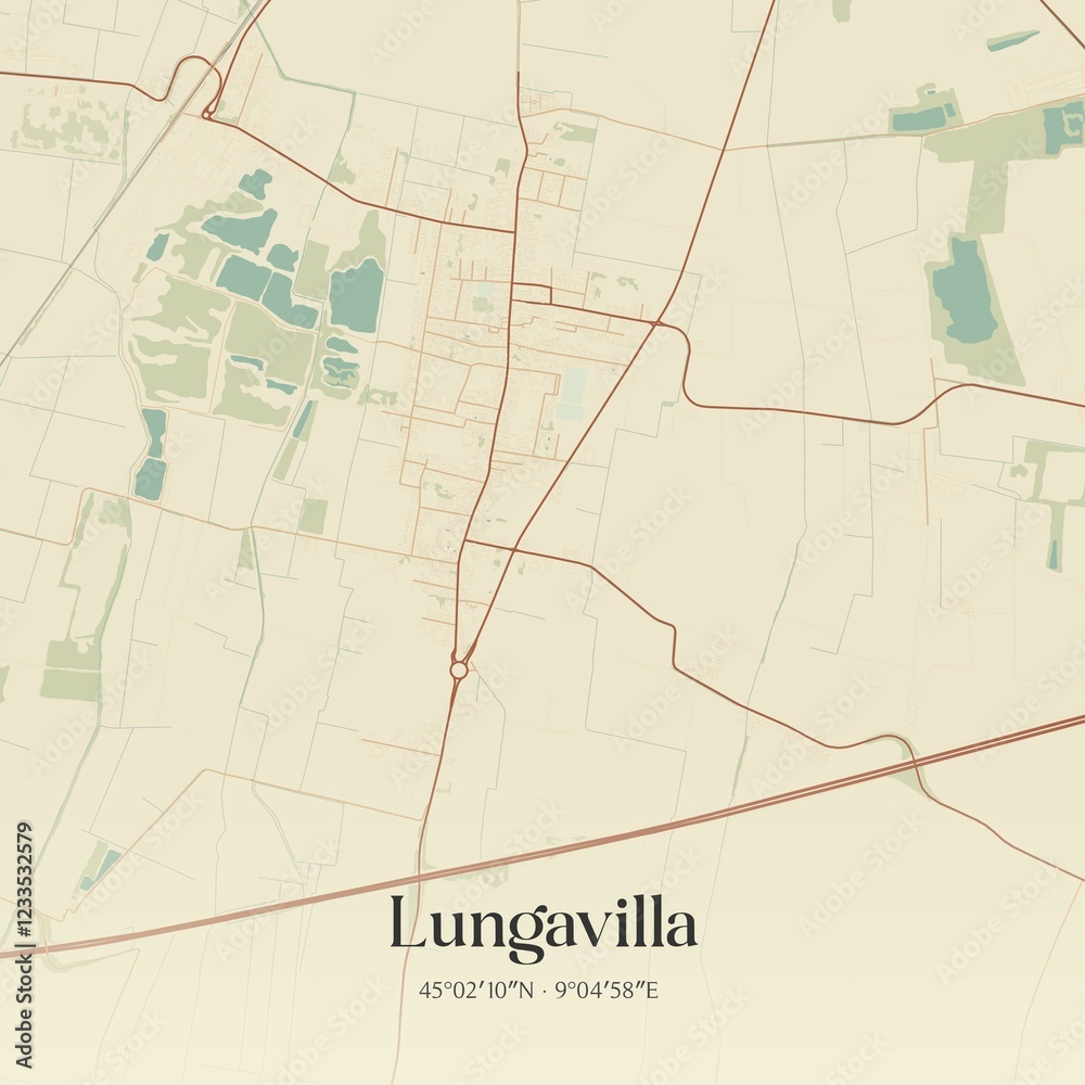 Fototapeta premium Vintage map of Lungavilla, Italy.
