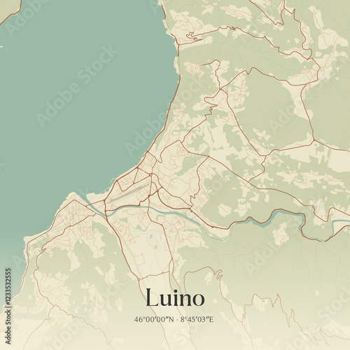 Tableau sur toile Vintage map of Luino, Italy.