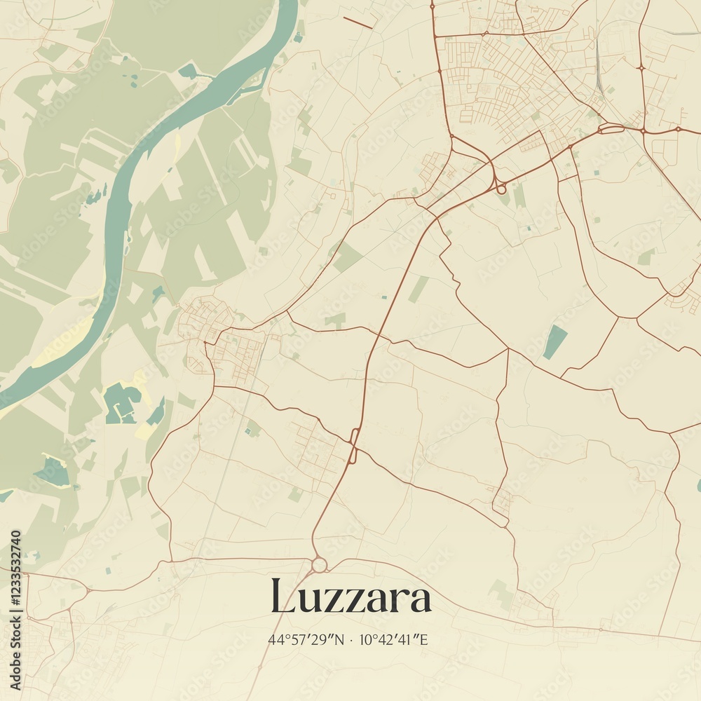 Fototapeta premium Vintage map of Luzzara, Italy.