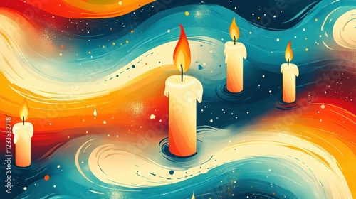 Cosmic candlescape glowing candles float on swirling galaxy, hope photo