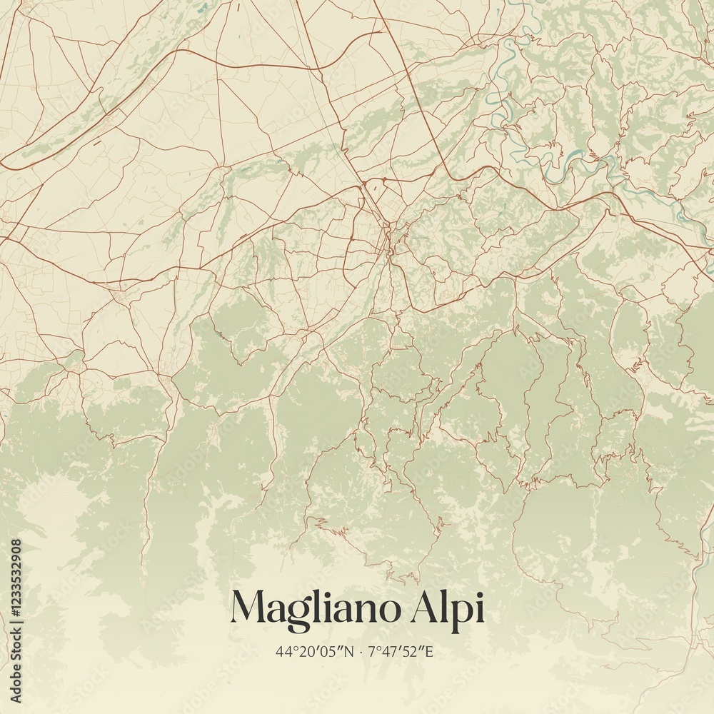 Fototapeta premium Vintage map of Magliano Alpi, Italy.
