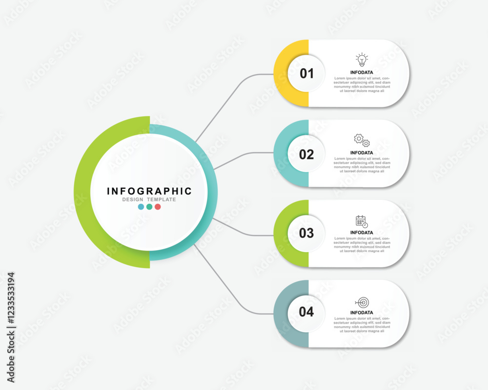 Business infographic template. 4 Step timeline journey. Process diagram, 4 options on white background Business infographic template. 4 Step timeline journey. Process diagram, 4 options on white background