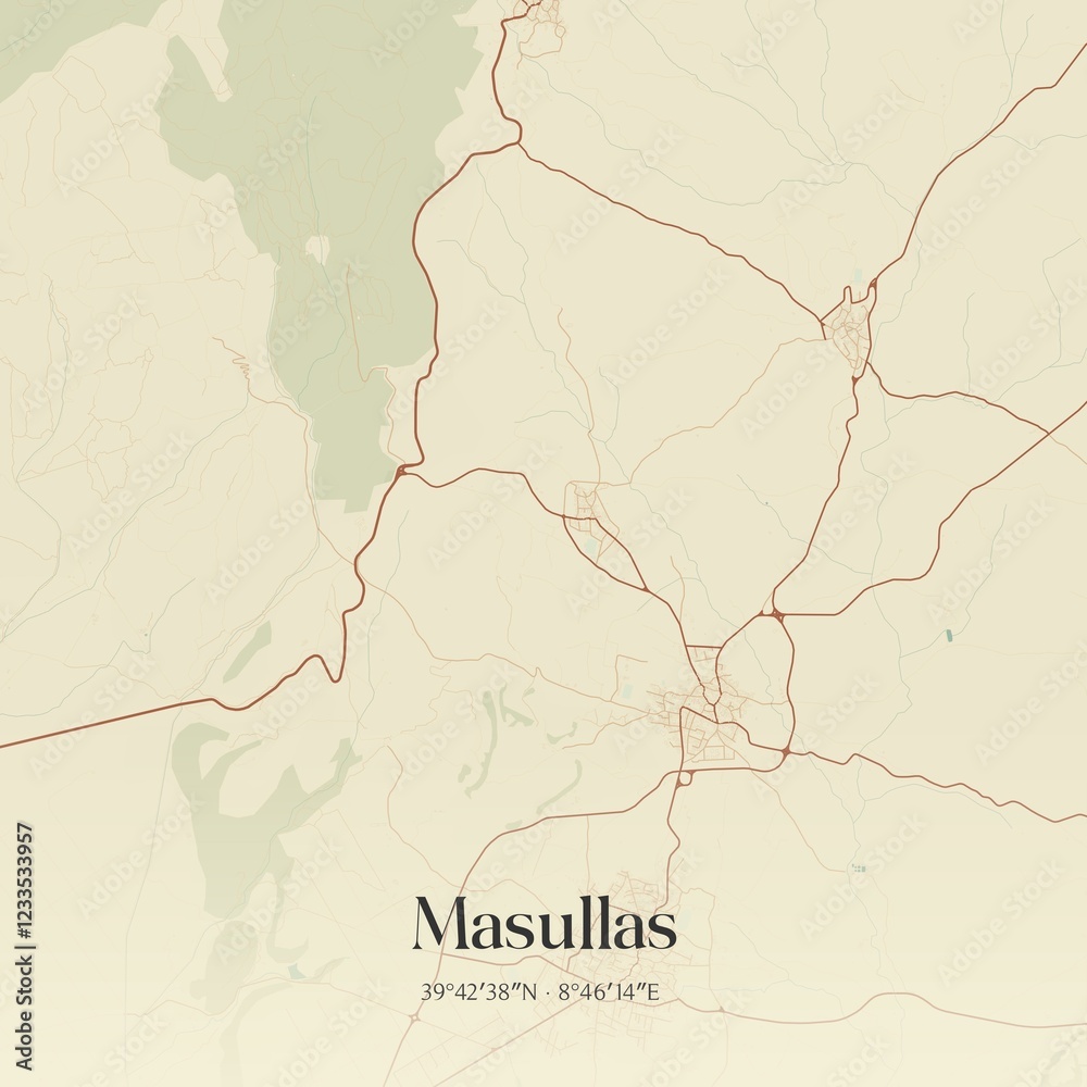 Fototapeta premium Vintage map of Masullas, Italy.
