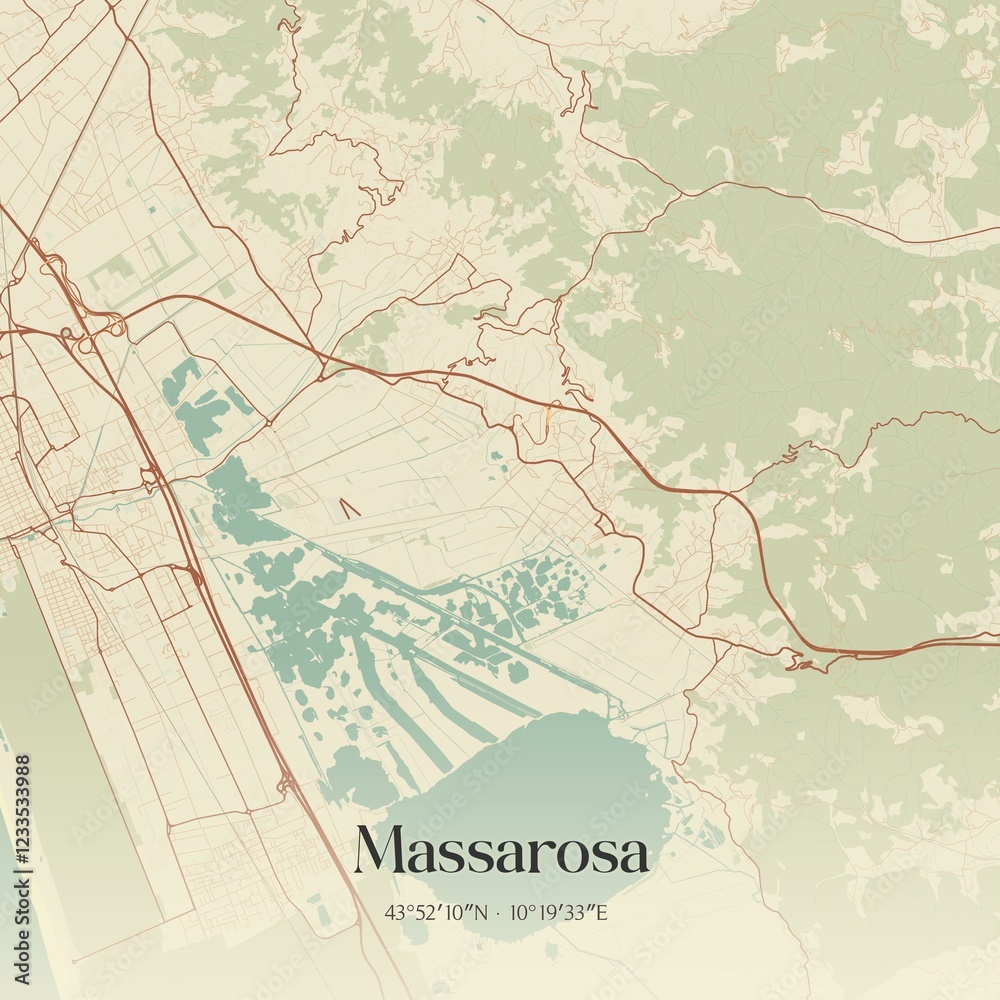 Obraz premium Vintage map of Massarosa, Italy.