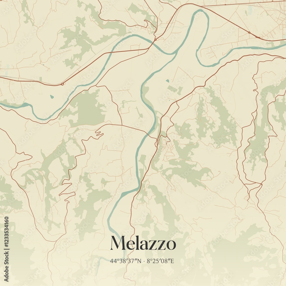 Fototapeta premium Vintage map of Melazzo, Italy.
