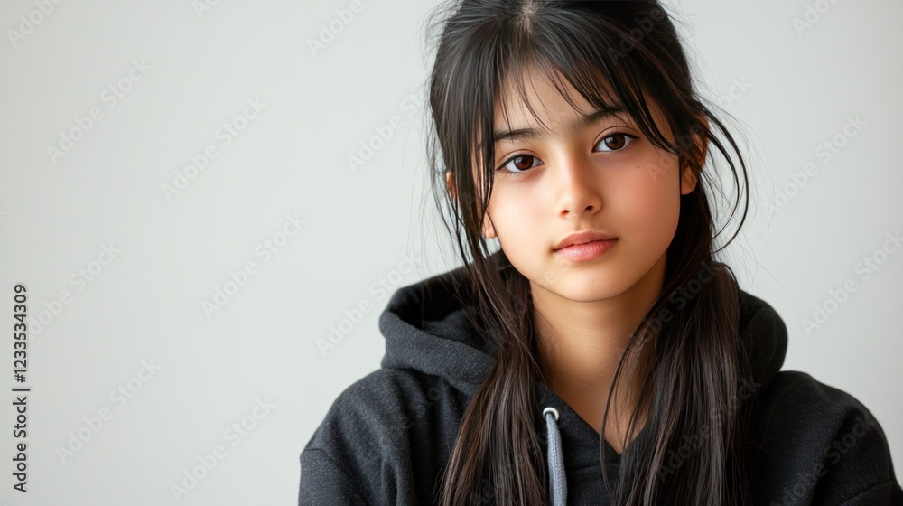 Portrait of a Young Girl with Dark Hair and Eyes Portrait of a Young Girl with Dark Hair and Eyes