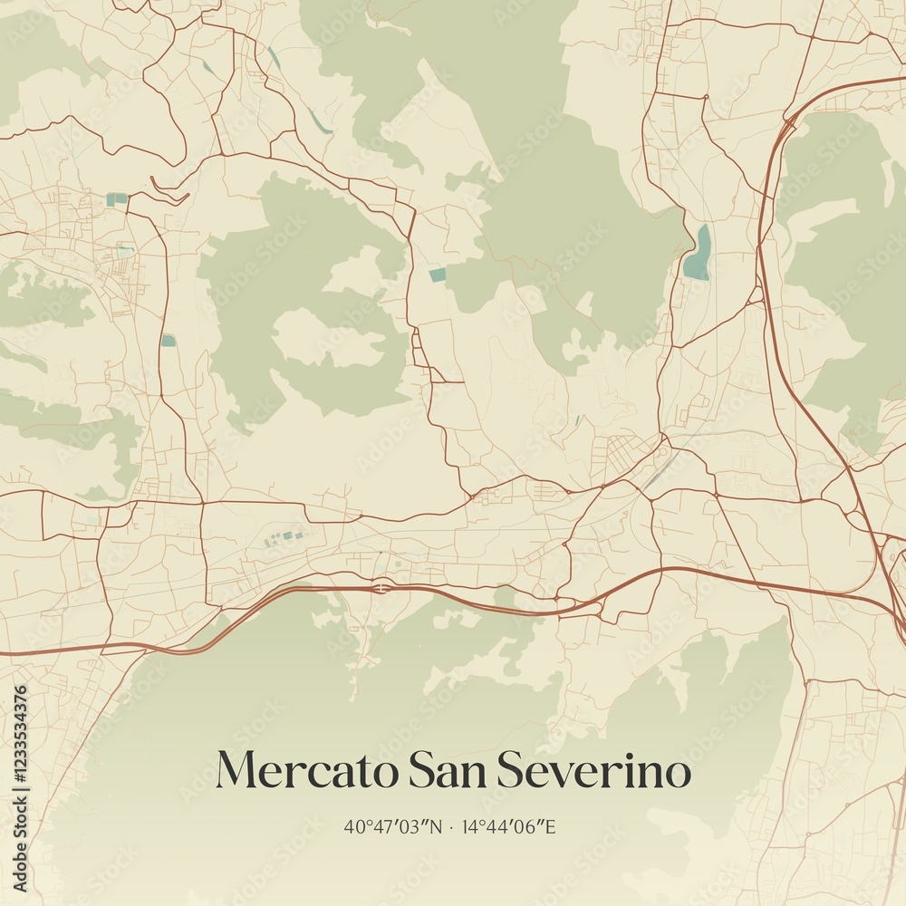 Fototapeta premium Vintage map of Mercato San Severino, Italy.