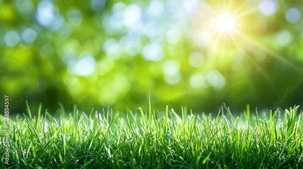 Fototapeta premium Lush Green Grass Under Bright Sunny Sky