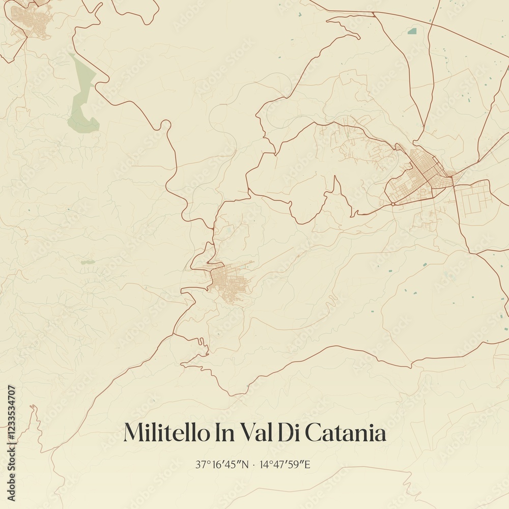 Fototapeta premium Vintage map of Militello In Val Di Catania, Italy.