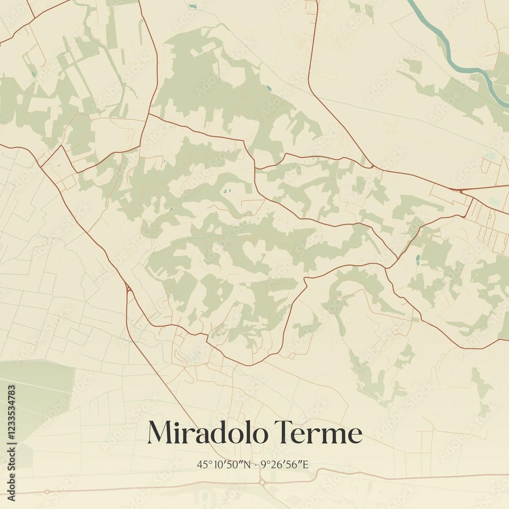 Fototapeta premium Vintage map of Miradolo Terme, Italy.