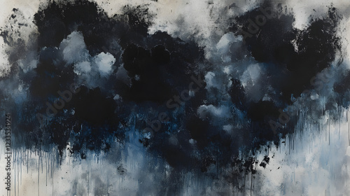 Abstract Painting with Cloud-like Formations and Dripping Streaks
