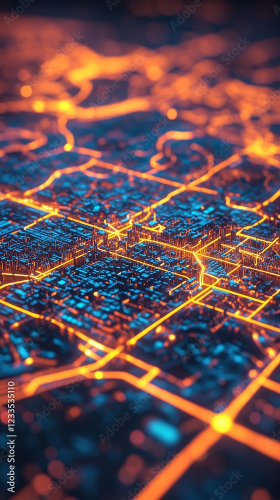 An intricate digital map showcasing illuminated streets and urban landscapes at night, highlighting the beauty of city life. An intricate digital map showcasing illuminated streets and urban landscapes at night, highlighting the beauty of city life.