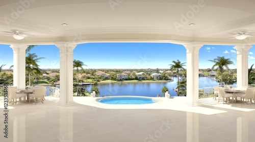 Wallpaper Mural Luxurious Waterfront Villa Patio with Pool and View Torontodigital.ca